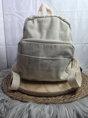Canvas Corduroy Cream Backpack - Unbranded